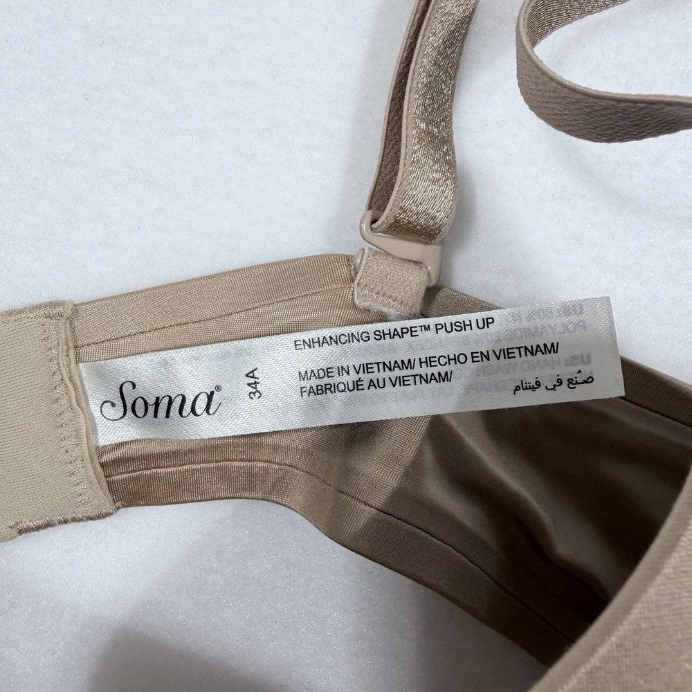 Soma Enhancing Shape Push Up Bra Sz 34A Tan Nude Neutral T-Shirt Bra - Picture 4 of 6